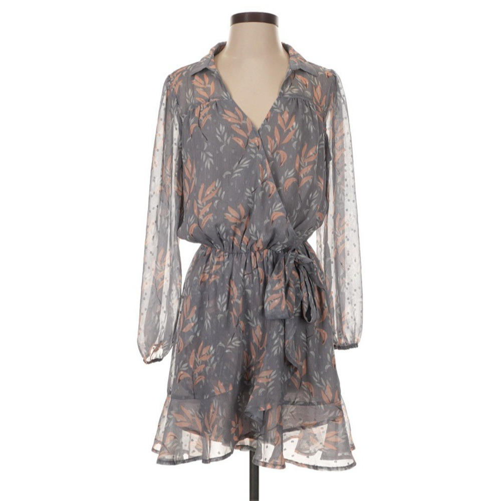 Vici Large Floral Feminine Above Knee Dress Sheer Sleeve Romantic Fairy Boho $74